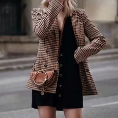 Fashion Plaid Women Blazer Coat Retro Button Lattice Suit Jacket With Shoulder Pads Jacket Blazer Female Casual Coats - Sheseelady