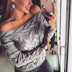 Missord 2019 Autumn and Winter Sexy  Slash Neck Long Sleeve Backless Pullovers Solid Color Sweater  FT19630