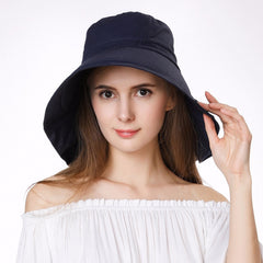 Casual Women's Foldable Cotton Sun Hats With String For Beach Travel