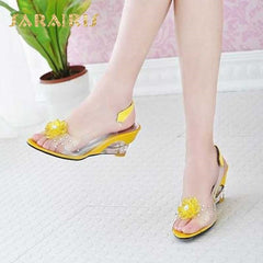 Fashion Summer Rhinestone Flower Wedge High Heels Casual Jelly Shoes Woman Sandals Women'S Shoes - Sheseelady