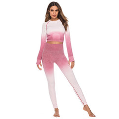 Fashion Fitness Leggings Ombre Seamless Crop Tops For Women Two Piece Set Sportswear Sweatshirt Tracksuit Women Sets - Sheseelady