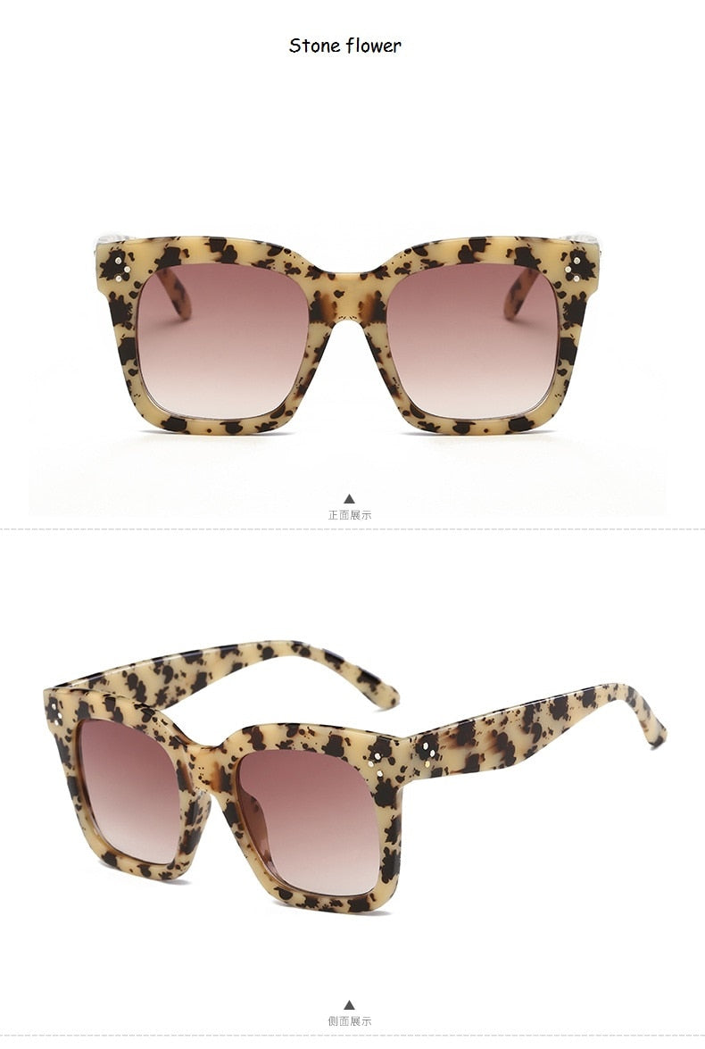 Kim Kardashian Sunglasses Lady Flat Top Eyewear Lunette Femme Women Luxury Brand Sunglasses Women Rivet Sun Glasse Uv400 - Sheseelady