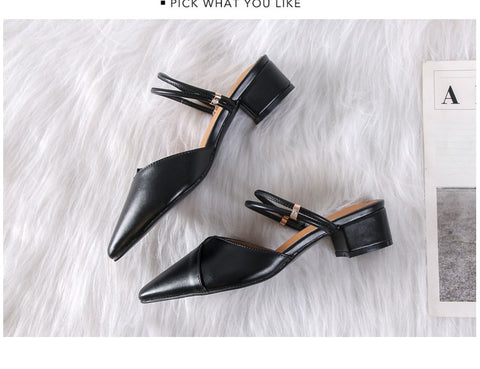Party Chic Women Mules Slipper Pointed Toe Block Strap Closed Shallow High Heels Shoes Sandals Pumps