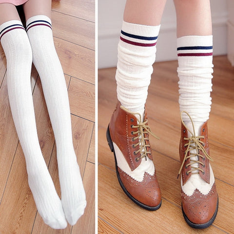 Long Stockings Women Cotton Warm Thigh High New Fashion Striped Knee Socks Sexy Over The Knee Stockings For Ladies - Sheseelady