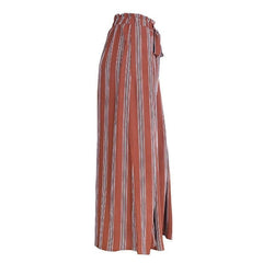 Summer Beach Split Striped Wide Leg High Waist Trousers For Women