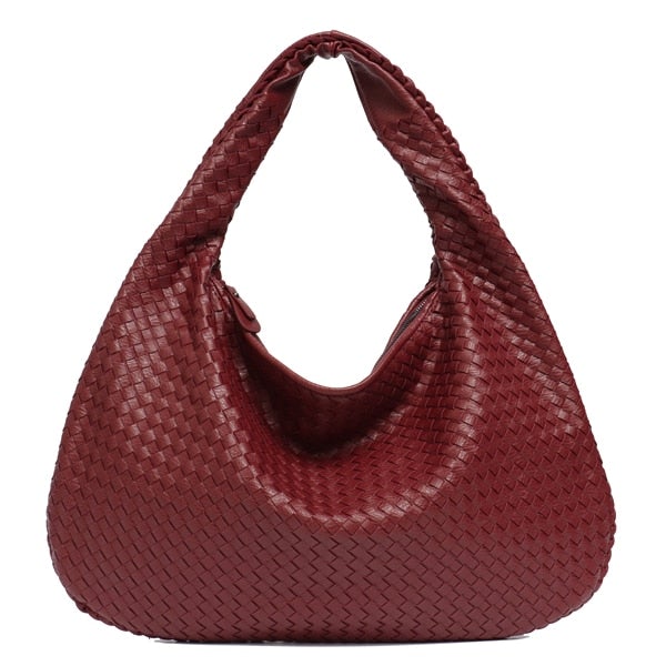 Leather Hobo Bag Handmade Woven Casual Female Handbag Big Capacity Patchwork Zipper Women Shoulder Bags