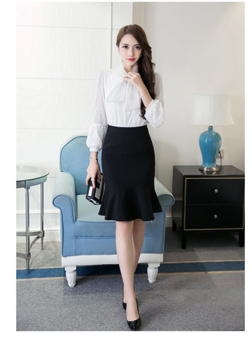 Fashionable Formal Business Ladies' Slim Pencil Skirt With Ruffles Hem S-5XL