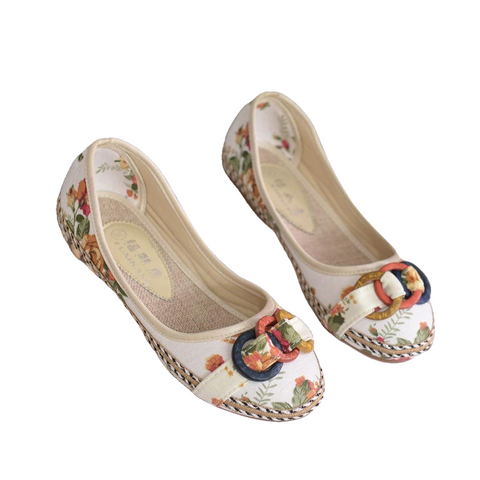 New Flowers Bowknot Handmade Shoes Women'S Floral Soft Flat Bottom Shoes Casual Sandálias Folk Style Mulheres Shoes
