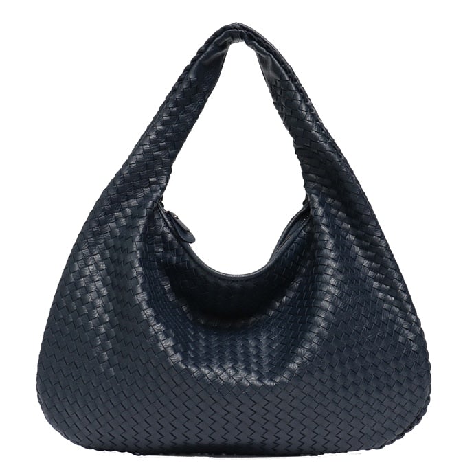 Leather Hobo Bag Handmade Woven Casual Female Handbag Big Capacity Patchwork Zipper Women Shoulder Bags