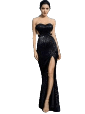 Sexy Open Back Strapless Pleated Sequined Slim Party Long Dress For Females
