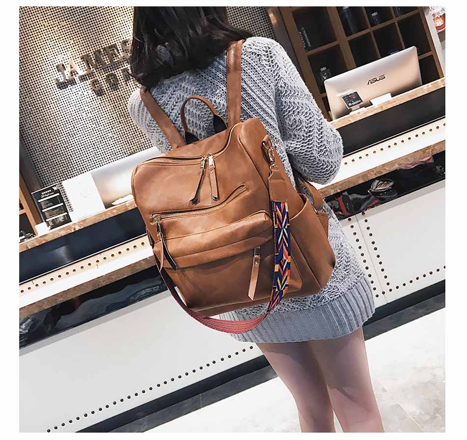 High Quality Pu Leather Rucksack Backpack With Silt Pocket - Sheseelady