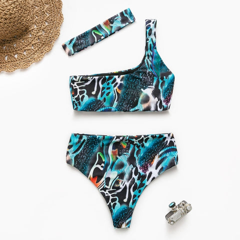 Sexy Leopard High Cut Swimwear One Shoulder Bikini