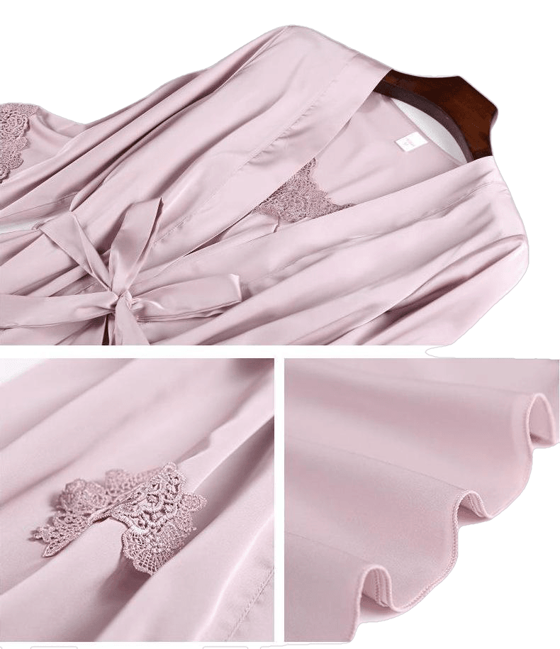 Women smooth Pajamas 5 Pieces Satin Silk Sleepwear With Chest Pads