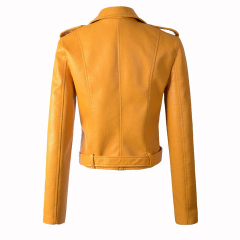 Les vestes de cuir de motocyclette d'automne d'hiver le cuir de femmes de veste de cuir jaune enduisent du cuir de veste de Slim Pu