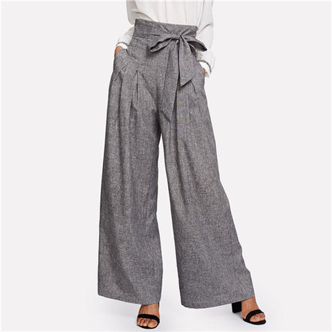 Haute taille élégante moi boîte attachée pantalon de pantalon de travail élégant desserré gris pour le féministe