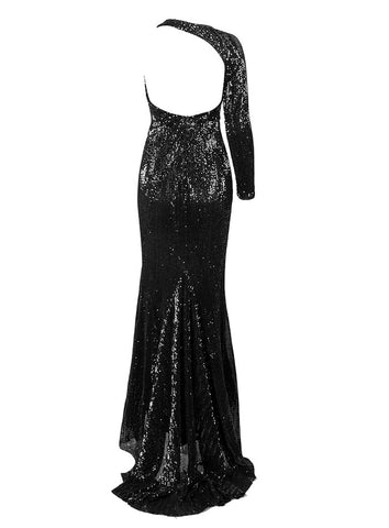 Flash Sexy Ladies' Backless Single Sleeve Slim Sequined Fabric Evening Dresses