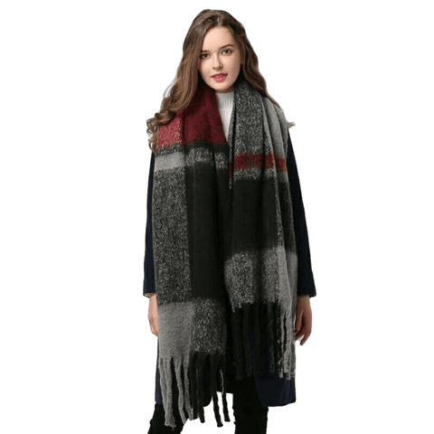 Chic Autumn/Winter Women's Tassel Shawl With Solid/Plaid Print