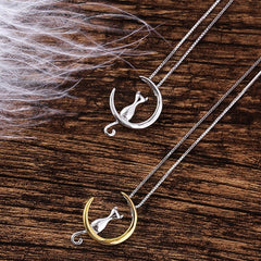 Fashion Cat Moon Pendant Necklace Charm Silver Gold Color Link Chain Necklace For Pet Lucky Jewelry For Women Gift - Sheseelady