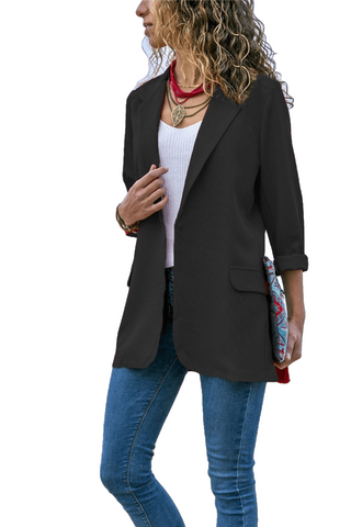 スリムブレザー女性の秋のスーツジャケット女性の仕事オフィスレディスーツ黒なしボタンビジネスノッチブレザーコートファッションZevrez