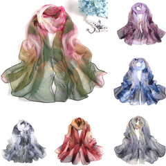 Fashion Women Lotus Flower Printing Retro Long Soft Wrap Scarf - Sheseelady