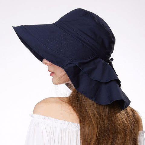 Casual Women's Foldable Cotton Sun Hats With String For Beach Travel