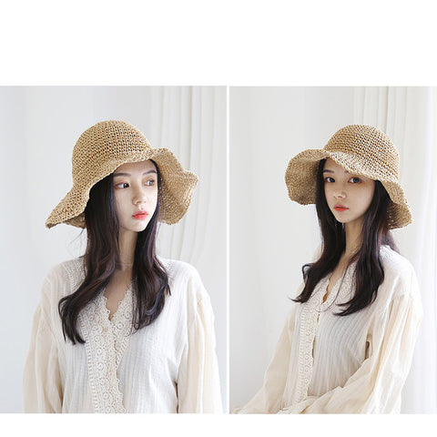 Casual Foldable Women’s Straw Woven Sun Hat For Beach With Wide Brim