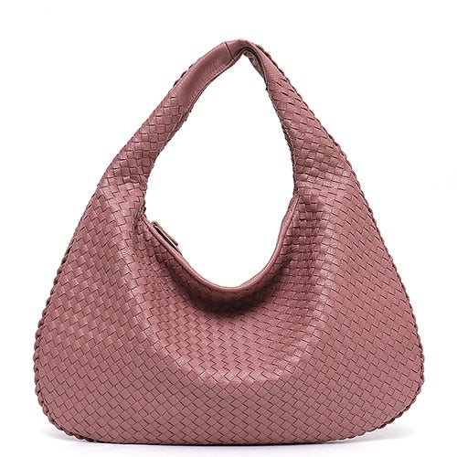 Leather Hobo Bag Handmade Woven Casual Female Handbag Big Capacity Patchwork Zipper Women Shoulder Bags
