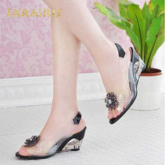 Fashion Summer Rhinestone Flower Wedge High Heels Casual Jelly Shoes Woman Sandals Women'S Shoes - Sheseelady