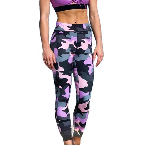 Trendy Purple Patchwork Quick Dry High Waist Print Sport Leggings For Female