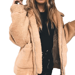 Elegant Faux Fur Coat Women Autumn Winter Warm Soft Zipper Fur Jacket Female Plush Overcoat Casual Outerwear - Sheseelady