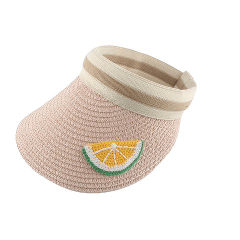 Kids Cartoon Straw Fruit Embroidery Summer Hat UV Protection