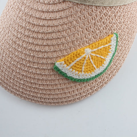 Children Cartoon Straw Hat Summer Hat For Kids Boys Girls Fruit Embroidery Sun Visor Hat Baby UV Protection Beach Hat