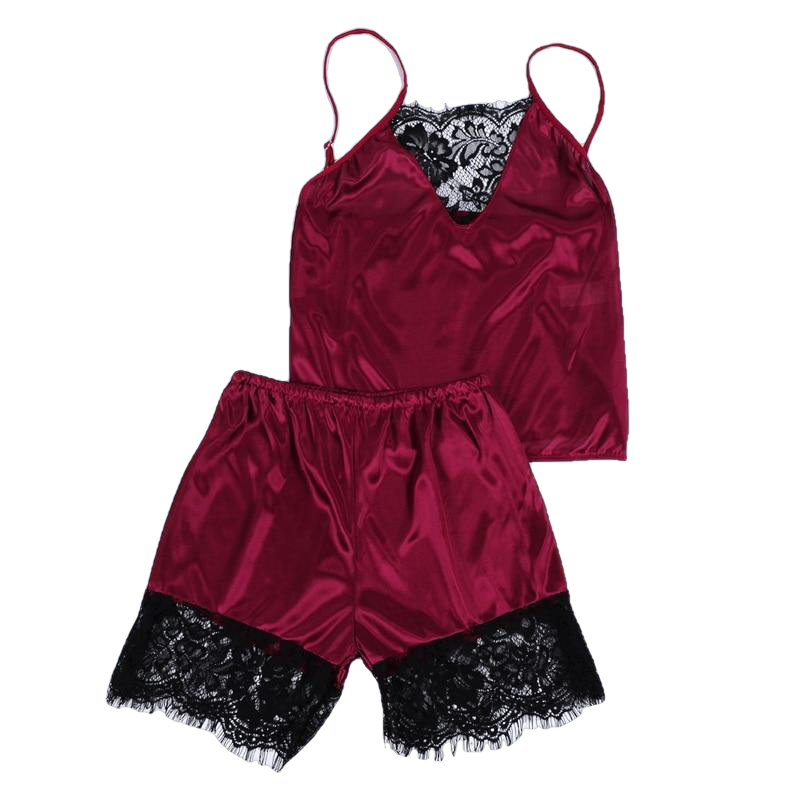 Sexy Women Lace Pajama Sets Sleeveless Strap Sleepwear 