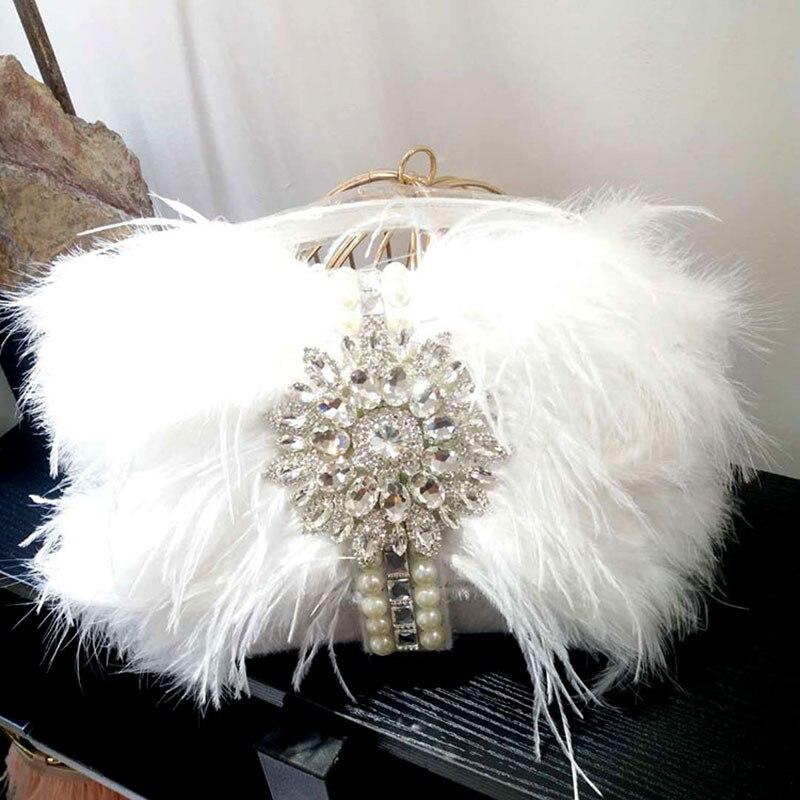 Luxury Stylish Women's Ostrich Feathers Handbag With Rhinestones