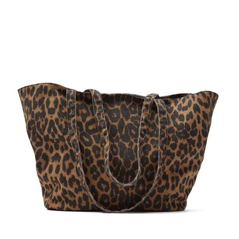 Luxury Casual Large Capacity Women's Leopard Print Canvas Shoulder Bag