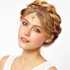 Hair Decoration Band Head Dress Fashion Indian Boho White/Red Beaded Piece - Sheseelady