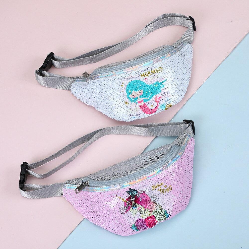 Trendy Casual Girls' Sequin Fannypacks With Cartoon Unicorn Pattern