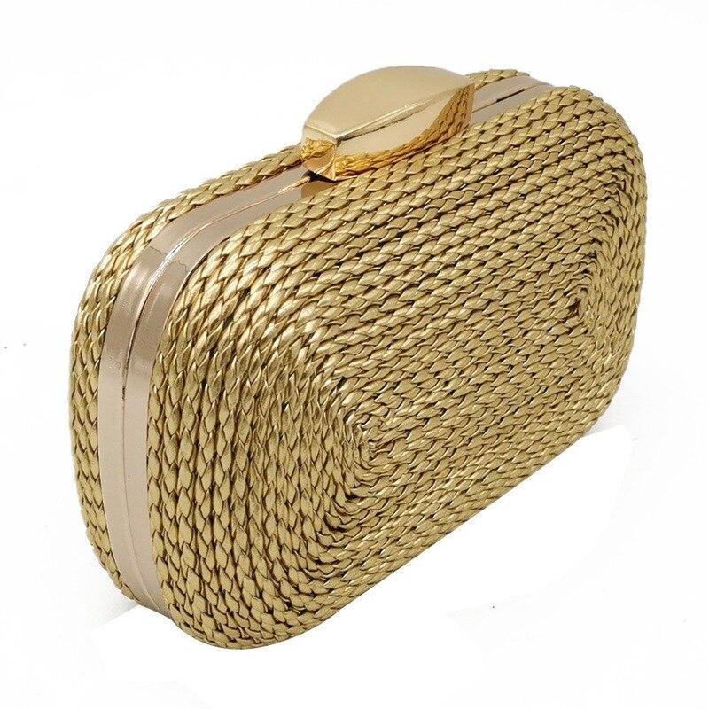 Stylish Ladies' Knited Leather Shoulder Clutches With Metal Chain