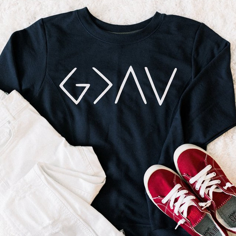 God Is Greater Than The Highs And Lows Women Sweatshirt Full Sleeve Believe Female Jesus Jumper Christian Pullover