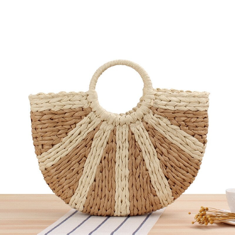 Fashionable Leisure Women's Woven Straw Handbag Solid Color