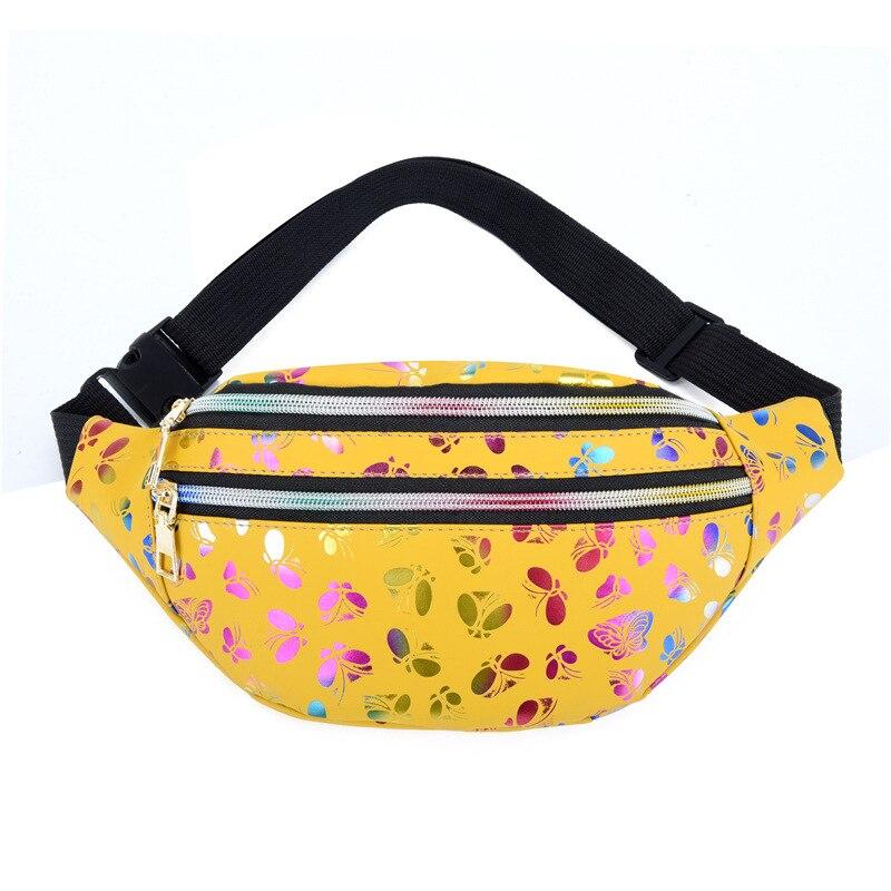 Trendy Women's Banana Shape Leather Waist Bags With Holographic Pattern