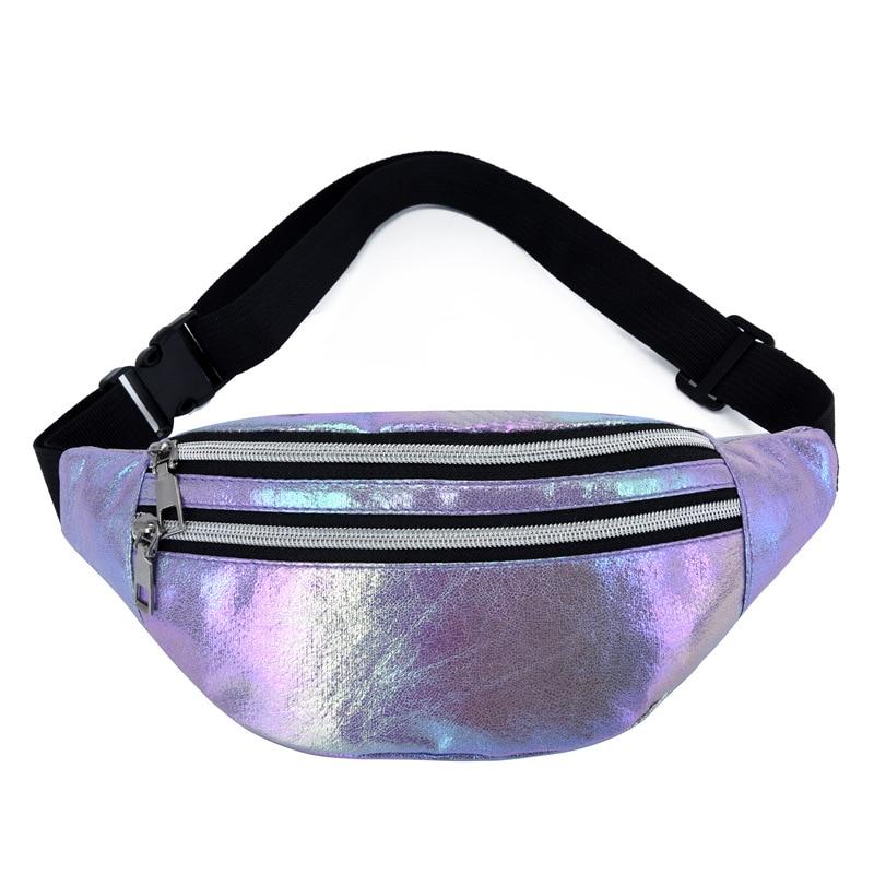 Stylish Leisure Women's Laser Leather Belt Bag With Zipper