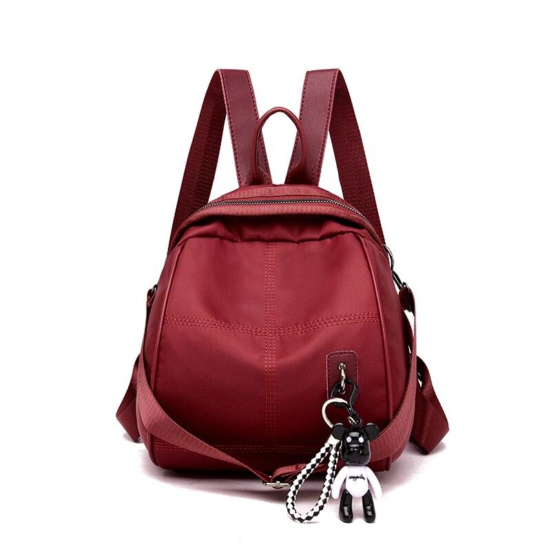 Multifunctional Waterproof Women's Zippered Nylon Backpack With Small Pendant