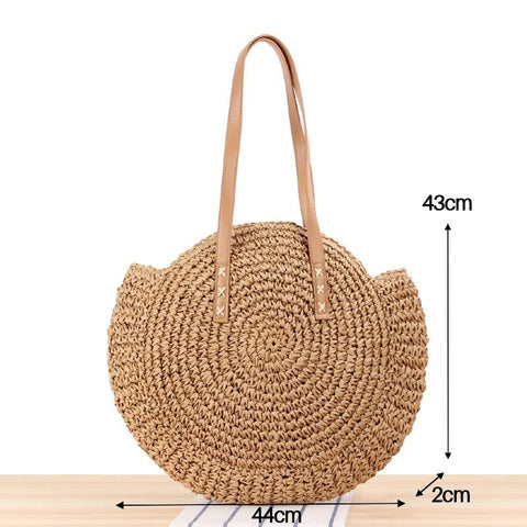 Casual Ladies' Handmade Straw Woven Shoulder Bag For Vacation