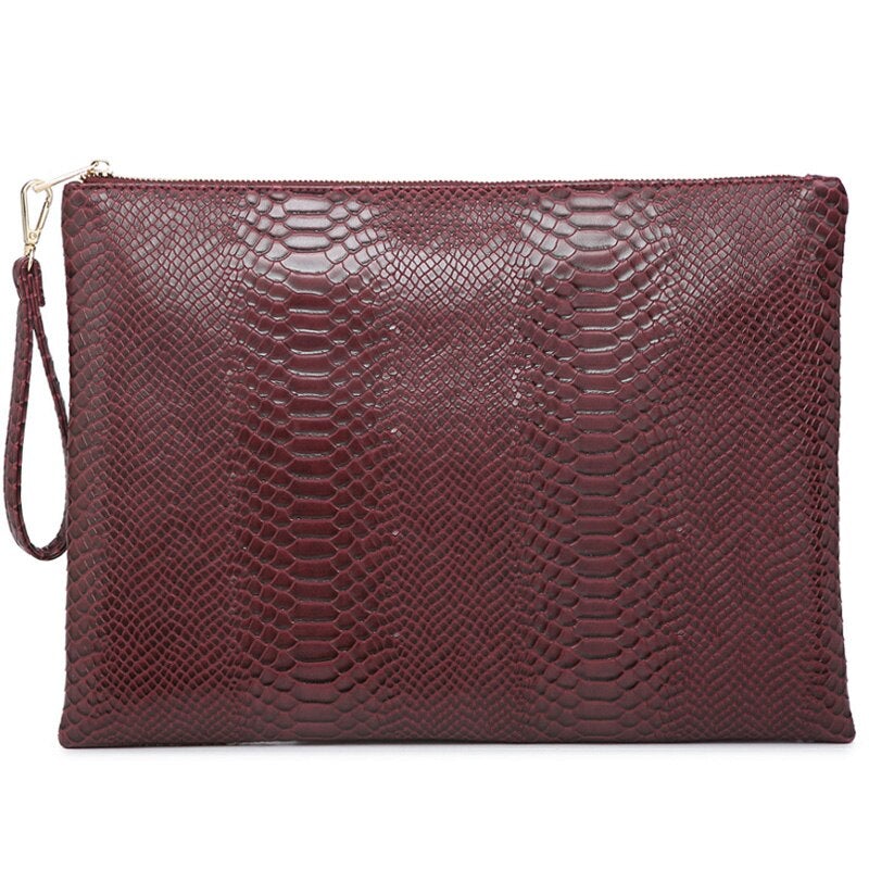 Ostrich Python Maroon Women's Leather Laptop Bag With Short Wristlet