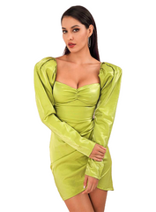 Sexy Green Square Collar Long Sleeve Reflective Material Party Mini Dress For Femmes