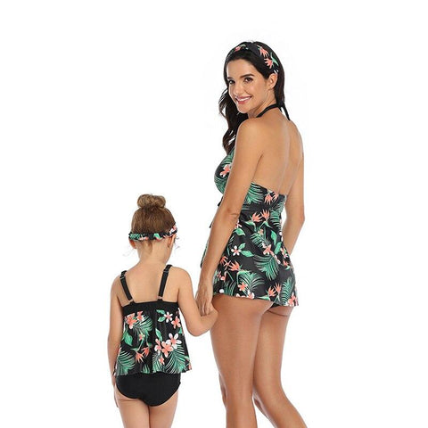 Fashionable High Waist Family Swimwear Two Piece For Hot Mom & Daughter