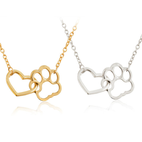 Colares de pegada de pata de estimação oco Shellhard Cute Animal Dog Cat Love Heart Pingant Necklace For Women Girls Jewely Necklace