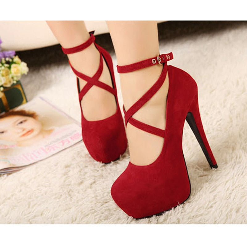 Hot Fashion New High-Heeled Shoes Woman Pumps Wedding Party Shoes Platform Fashion Women Shoes High Heels 11Cm Suede Black - Sheseelady