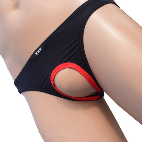 Solid Color Sexy Men's Low Waist Underwear With Penis Hole Open Pouch